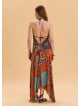V Neck Backless Halter Neck Coffee Ethnic Dress 4654